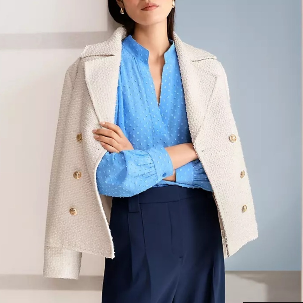 NWT Ann Taylor Tweed Double Breasted Peacoat Blazer XS - Picture 2 of 9